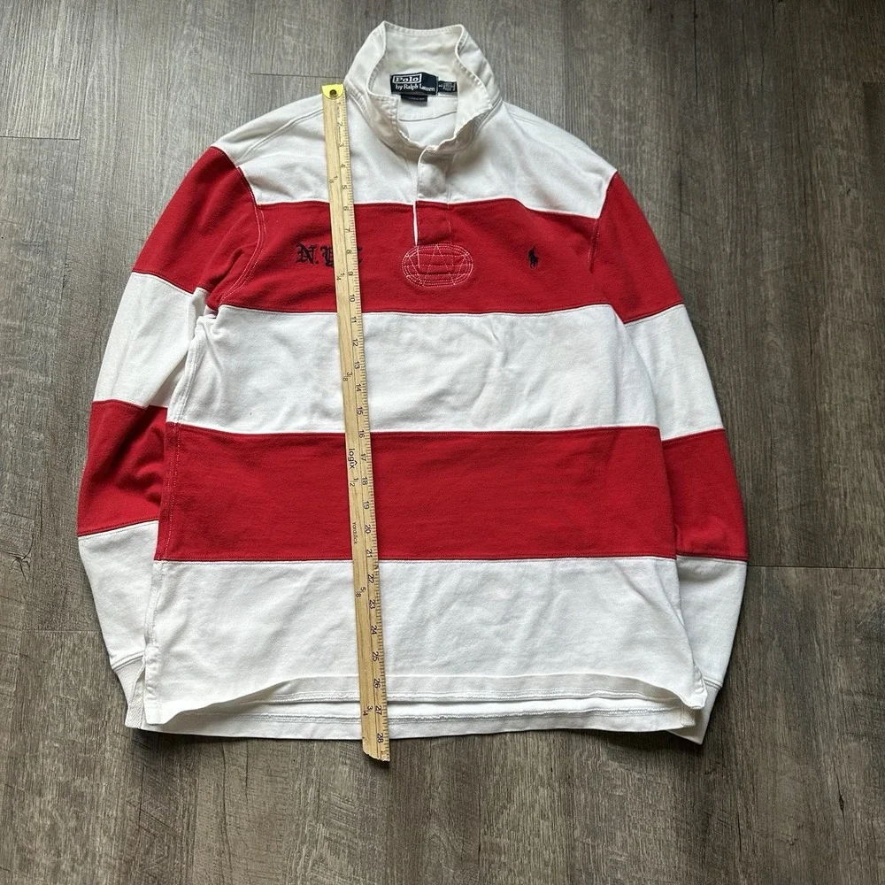 Vintage Polo Ralph Lauren Rugby Shirt L White Red Long Sleeve Chief Keef RARE